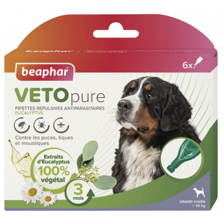 VETOPURE - 6 Pipettes Répulsives Antiparasitaires - Grand Chien