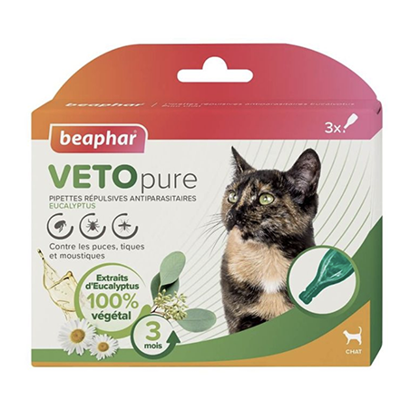 VETOPURE - 3 Pipettes Répulsives Antiparasitaires - Pour Chat